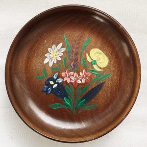 Vintage  CUENDET Swiss music box pedestal hand painted flowers plays Edelweiss